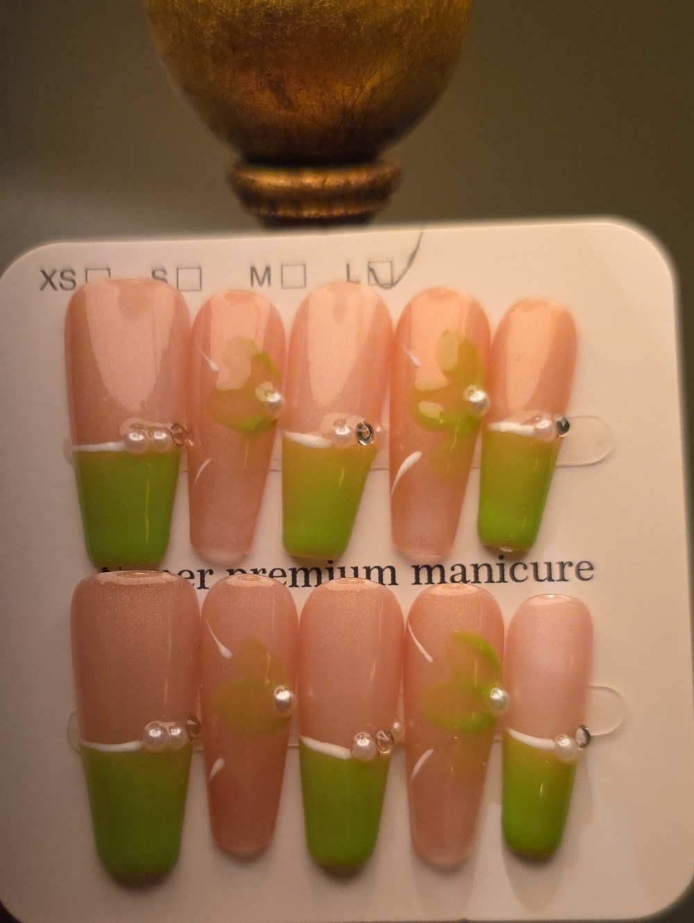 Lime Green Floral Press-On Nail Set Size Large